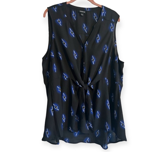 Torrid Lightening Bolt Sheer Tie Front Top Sleeveless Blouse 1X Plus Size V-neck - Picture 1 of 8